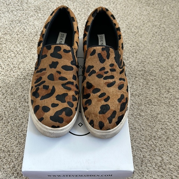 Steve Madden “Eccentric” Leopard Calf Hair Slip On Sneaker, 8 - Picture 2 of 13